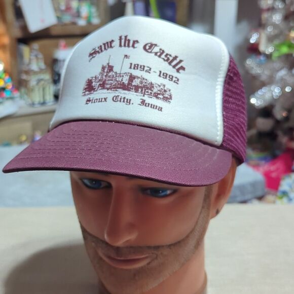 Save the Castle Mens Trucker Hat Maroon Snapback Vintage Logo Sioux City IA - Picture 1 of 6